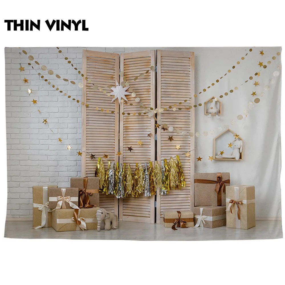 Фон для фотосъемки с изображением кирпичной стены и деревянной полки в подарок