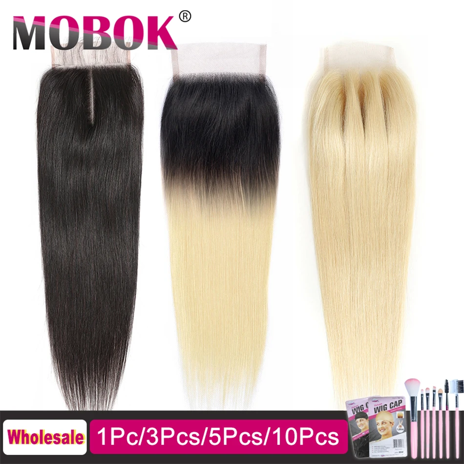 Бразильские человеческие волосы moboo предварительно окрашенные 613 блонд прямые 4*4