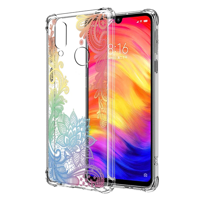 Прозрачный чехол с цветочной подушкой безопасности для Xiao mi Red mi 7 7A 6A 5 Plus K20 Note 4 4X5 6 7 Pro mi 9T A3 6 8 Lite 9 SE Play CC9 CC9e TPU