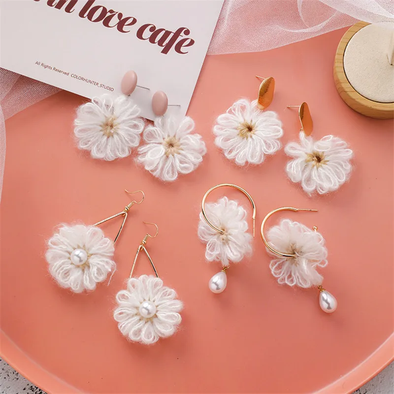 Женские Висячие серьги в Корейском стиле с цветком и жемчугом элегантные модные