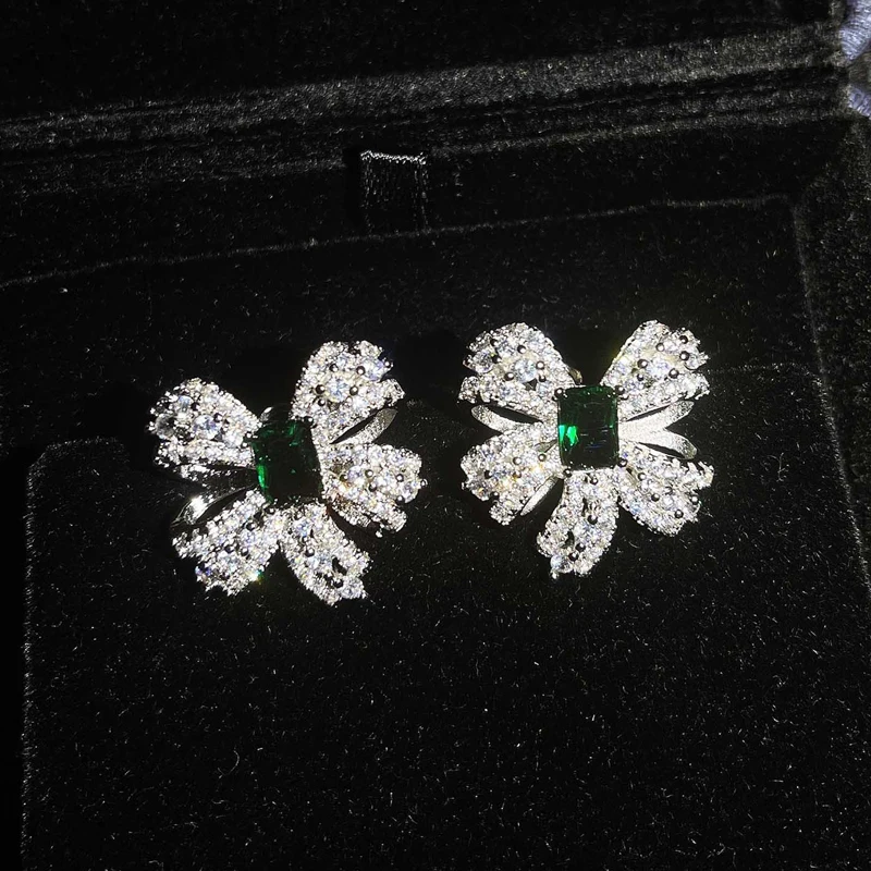 

Elegant Bowknot Stud Earrings With Luxury AAA Crystal Zircon 925 Silver Charm Exquisite Jewelry For Women Wedding Birthday Gift
