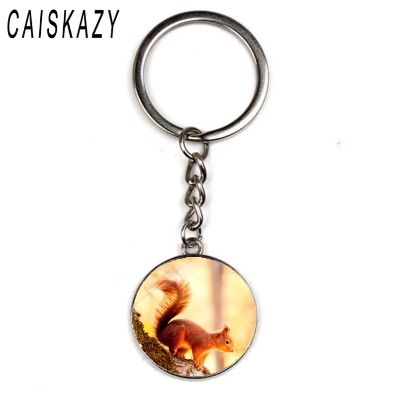 Брелок с кабошоном в виде милой белки стеклянный купольный брелок длинной