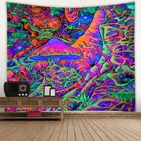 colorful psychedelic mushroom tapestry geometric mushroom fantasy wall art black tapestry dormitory bedroom landscape decorative