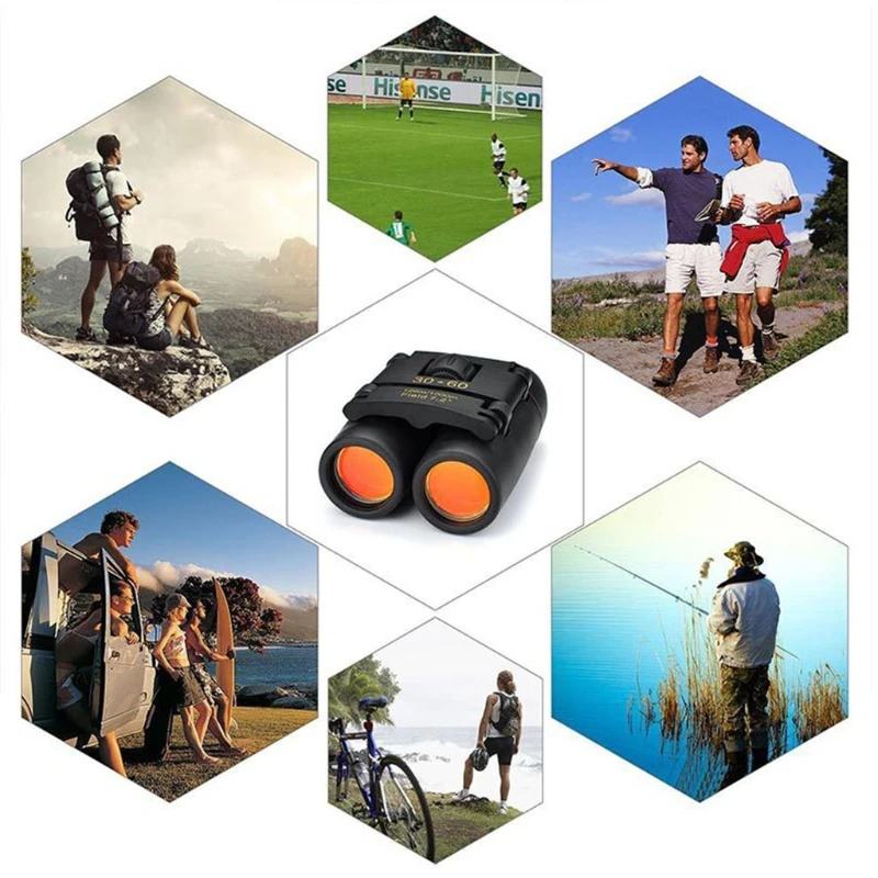 

30x60 Zoom Outdoor Travel Folding Night Vision Binoculars High Power Telescope Waterproof Mini Portable Telescope