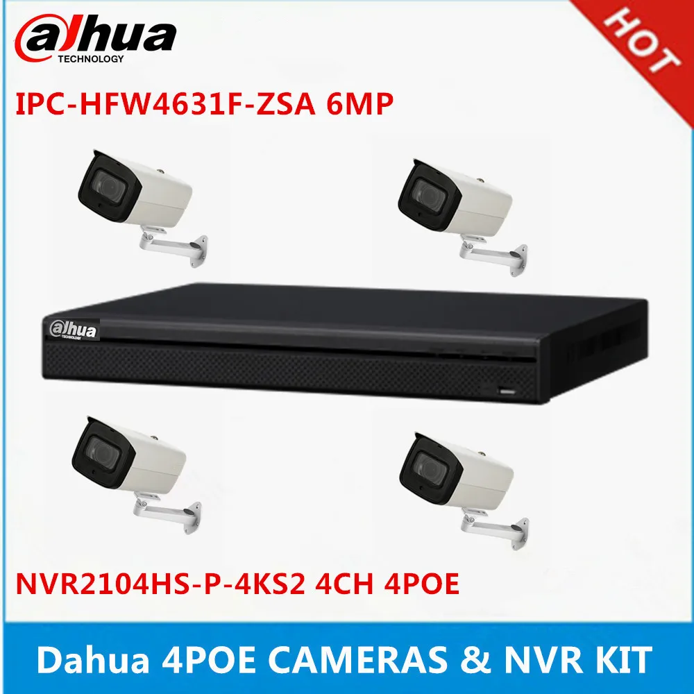 Dahua 4 шт. IPC-HFW4631F-ZSA Встроенный микрофон 2,7-13,5 мм зум-объектив 6MP камера и NVR2104HS-P-4KS2 4CH с 4 POE NVR Поддержка P2P