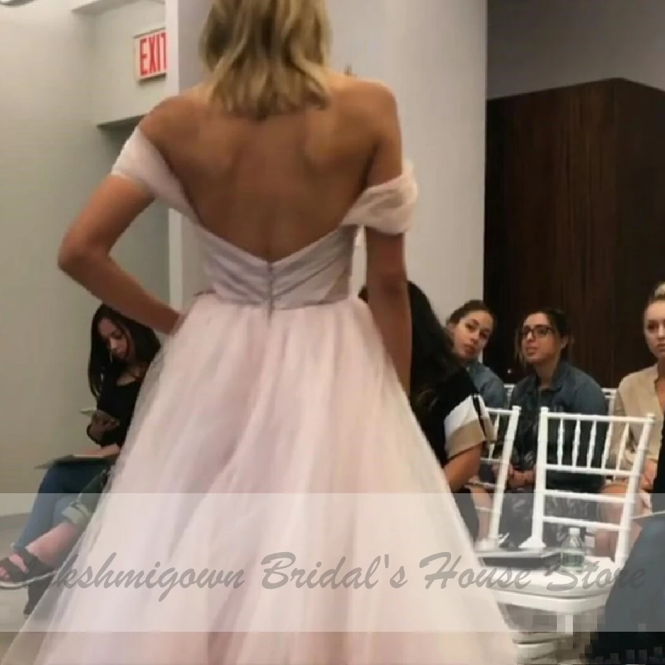 Розовое свадебное платье принцессы с открытыми плечами шикарное Robe de Mariee 2020