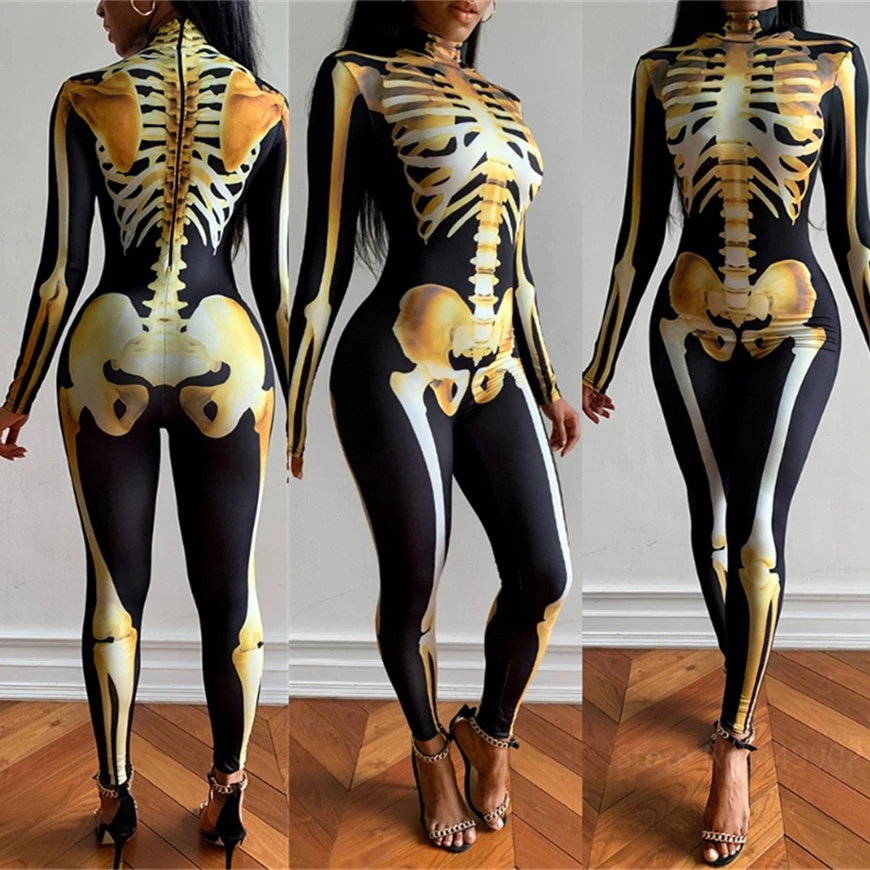 Женский комбинезон со страшным скелетом костюм на Хэллоуин сексуальный