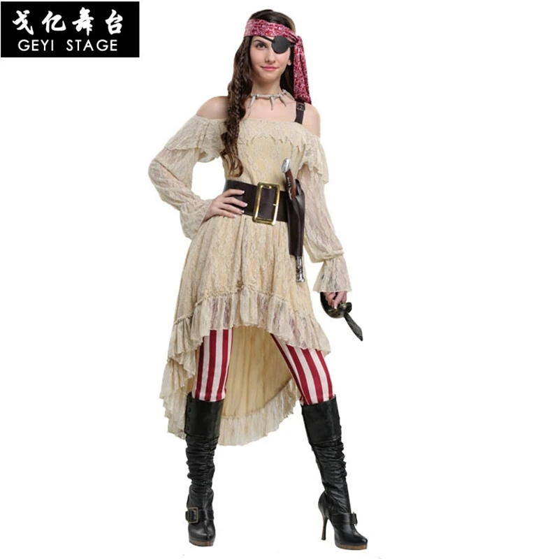 

new Adult One-eyed pirate captain Deluxe Lady Of The Sea Priate Costume cosplay Halloween Fancy Dress Carnival Party Clothing