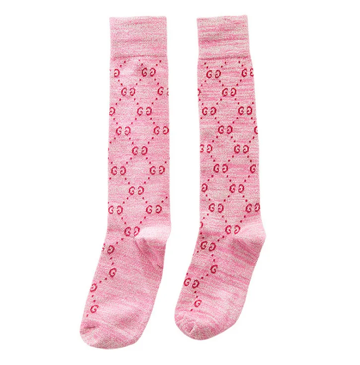 PINK KNEE HIGH G Зимние женские чулки с перекрестными коленями, модные женские чулки с золотыми буквами, дамский чулок с высоким голенищем - Цвет: PINK KNEE HIGH G