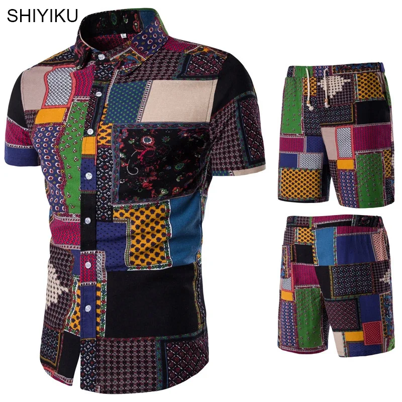 

SHIYIKU Hawaiian Brand Mens Printing Set Short Sleeve Summer Casual Floral Shirt Beach Two Piece Suit 2021 New Fashion Men Sets