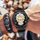 Мужские светящиеся наручные часы с позолоченным черепом, автоматические наручные часы с автоматическим подсветкой, полые часы-скелетоны, мужские кожаные часы 2021