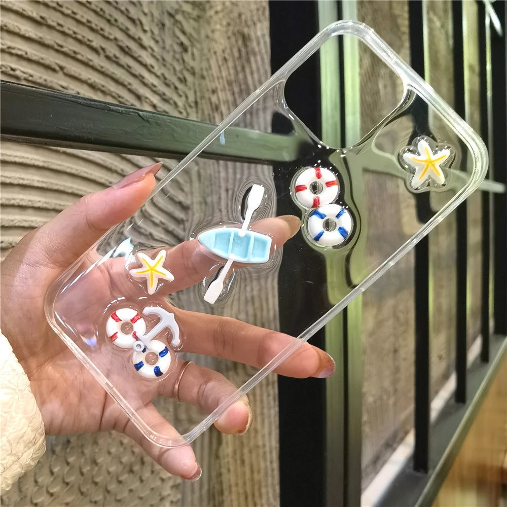 

3D Cute Cartoon Summer boats swim ring Phone Case For iPhone12 Mini 11ProXR XS Max 6 6S 7 8 Plus SE 2020 Cases Soft Clear Cover