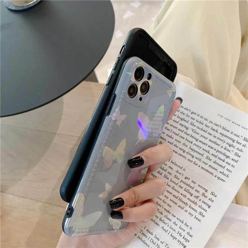 Роскошный противоударный чехол для телефона с лазерной бабочкой iPhone 11 Pro Max 7 8 Plus SE