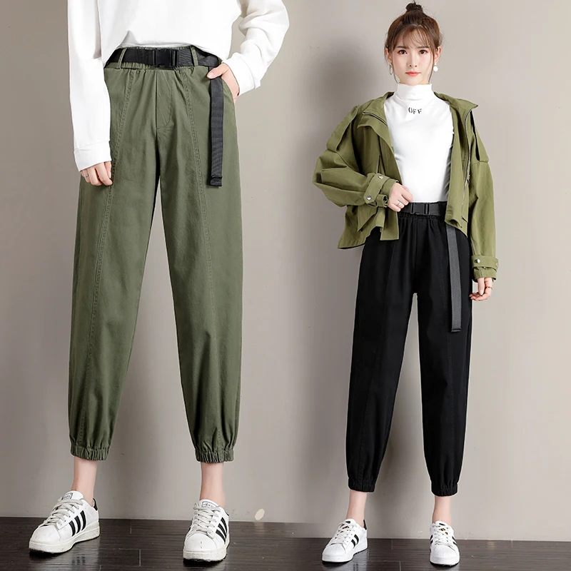 

Cotton Ankle Length Pants Young girl 2020 New Casual pants Harun pants Female Korean Loose Waistband Fashion women Pants 880C