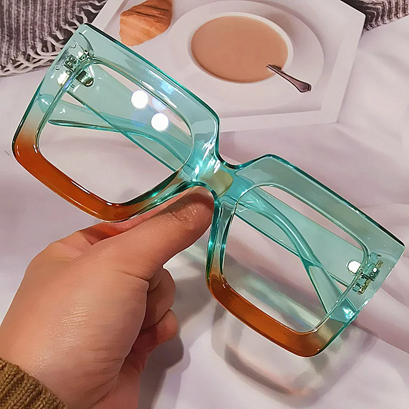 

Unique Candy Color Anti-blue Light Eyeglasses For Women Fashion Patchwork Oversized Square Frame Cat Eye Computer Glasses Shades