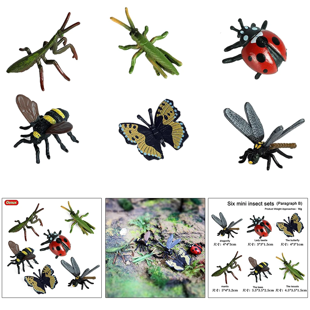 

Simulated Insect Figurines Realistic Plastic 6x Bee Ladybug Butterfly