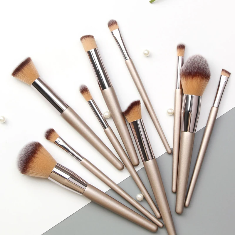 10 шт./компл. набор кистей для макияжа цвета шампанского и золотого маленькая