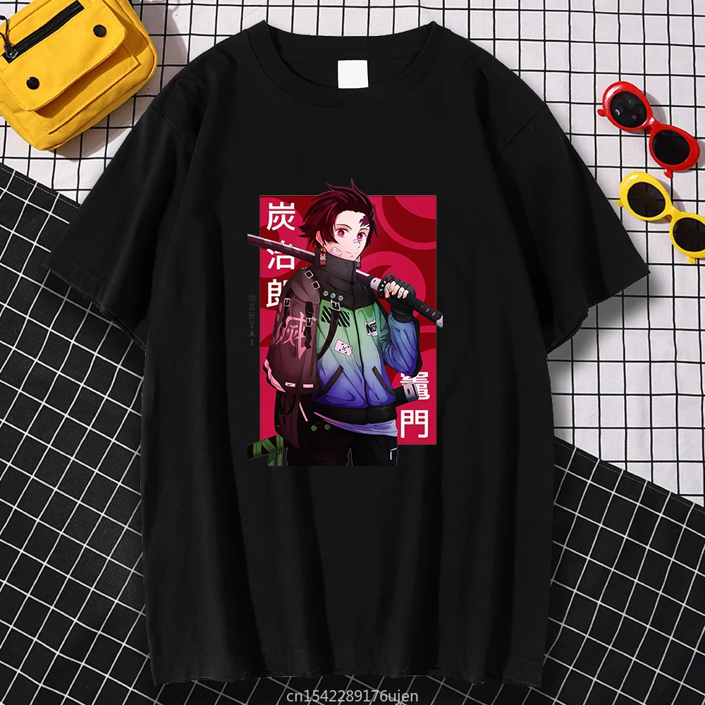 

Classical Demon Slayer Tanjirou Print Clothes Casual Loose Tshirts Sleeves Tshirts Cartoon Breathable Tees O-Neck Graphic