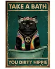 Жестяной знак в стиле хиппи, кошка, примите ванну, грязный хиппи, для ванной комнаты, правил семьи, отеля, тренажерного зала, двери, настенное украшение, винтажный металлический жестяной знак