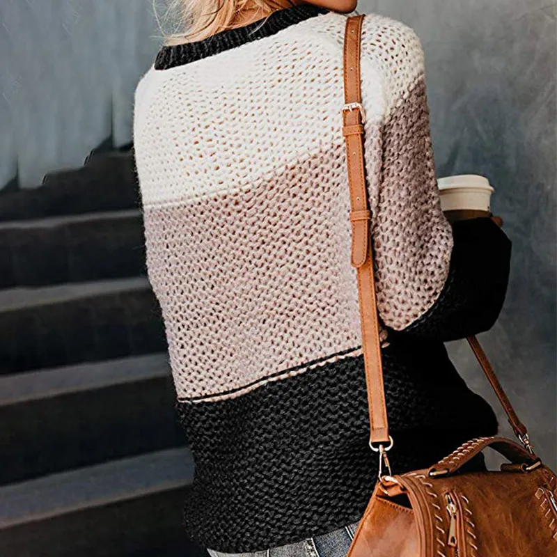 

FALL/WINTER Nice Pop Fashion Warm Knit Sweater Women's Patchwork Sweater Sweater Pullover Oversized Color Stripe Knit Sweater