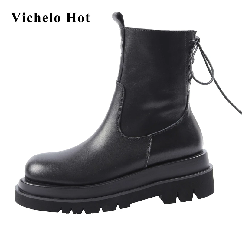 Jual Vichelo Panas Terbatas Kustomisasi Ukuran Desain Eropa Motor Boots Tampan Wanita Muda Streetwear Pertengahan Betis Boots L02