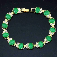 newly elegant women fashion bracelet oval heart green jades chalcedony high grade crystal gold color jewelry 7 5b1169