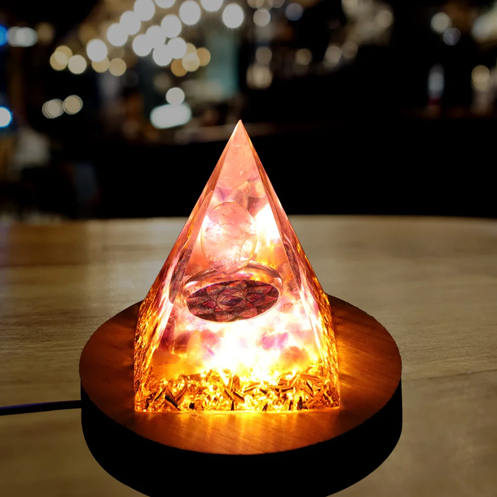 

Wooden Luminous Lamp Base USB Portable Night Light Stand Holder Light Bases Crystal Energy Pyramid Accessories