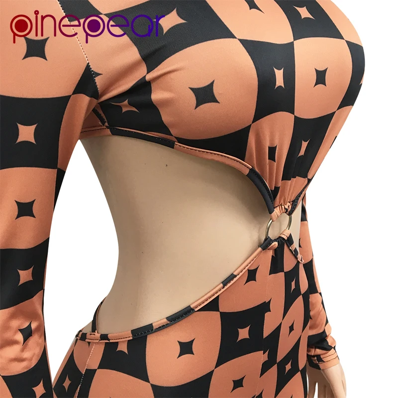 

PinePear 2021 New Fashion Hollow Out Printed Jumpsuit for Women Sexy Open Back Cut Out Bandage Long Pants Romper Club Outfits