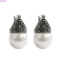 bocai real sterling silver s925 earrings 2021 retro creative design fashion elegant garnet chalcedony pearl female ear clips