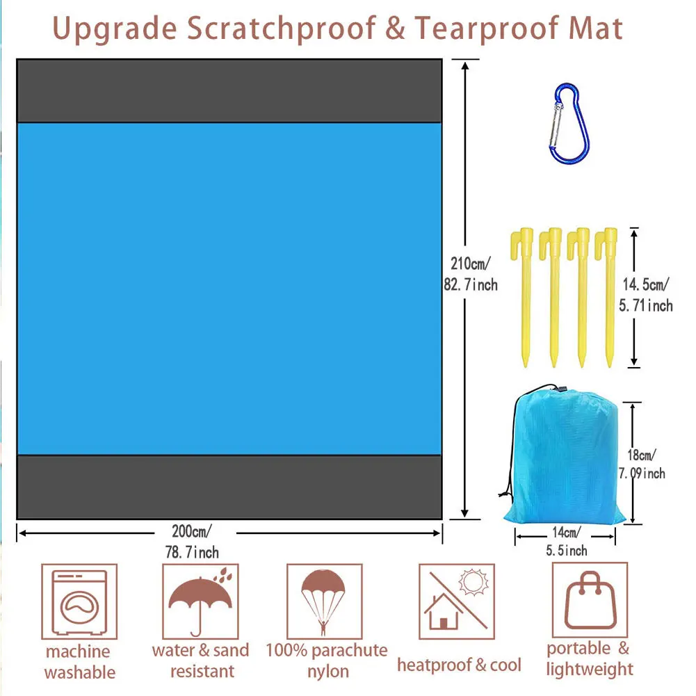 

Beach Blanket Outdoor Picnic Rug Sandproof Waterproof Large Foldable Portable Pocket Blanket For Camping Ground Travel Hiking