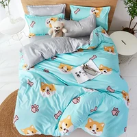 cartoon bedding set cute dog printing kids bedclothes quilt cover sheet pillowcase soft comfortable bed duvet cover set 150x200