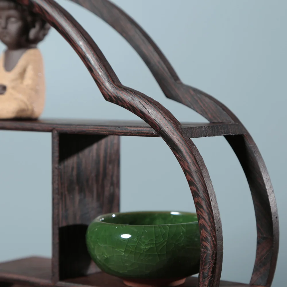 

1Pc Solid Wood Shelf Retro Antique Shelf Rosewood Crafts Wenge Display Stand without Ornaments (Peach Shape)