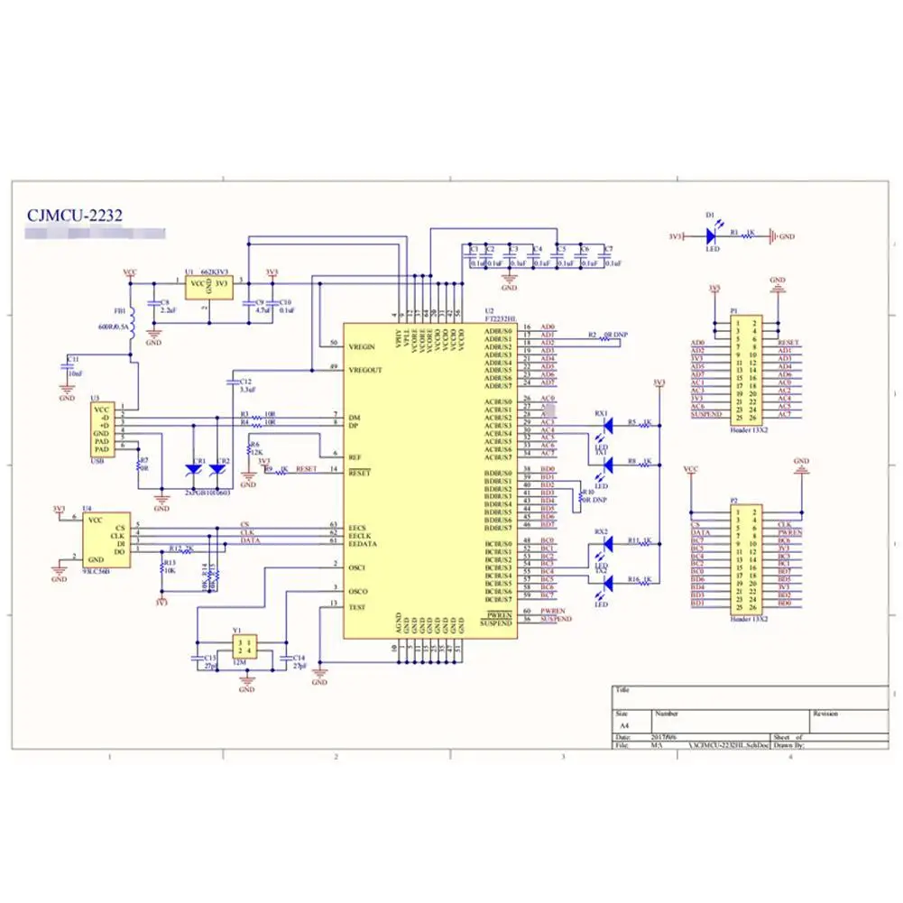 

For MCU-2232 FT2232HL USB to UART/FIFO/SPI/I2C/JTAG/RS232 module42*37mm conversion T1T6