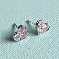 s925 pure silver of classic european and american fashion zircon heart earring daily heart girls favorite holiday gifts