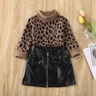 1-5Years одежда для малышей для девочек, Детский свитер с леопардовой раскраской Топы + товара мини-юбка платье наряд 2020