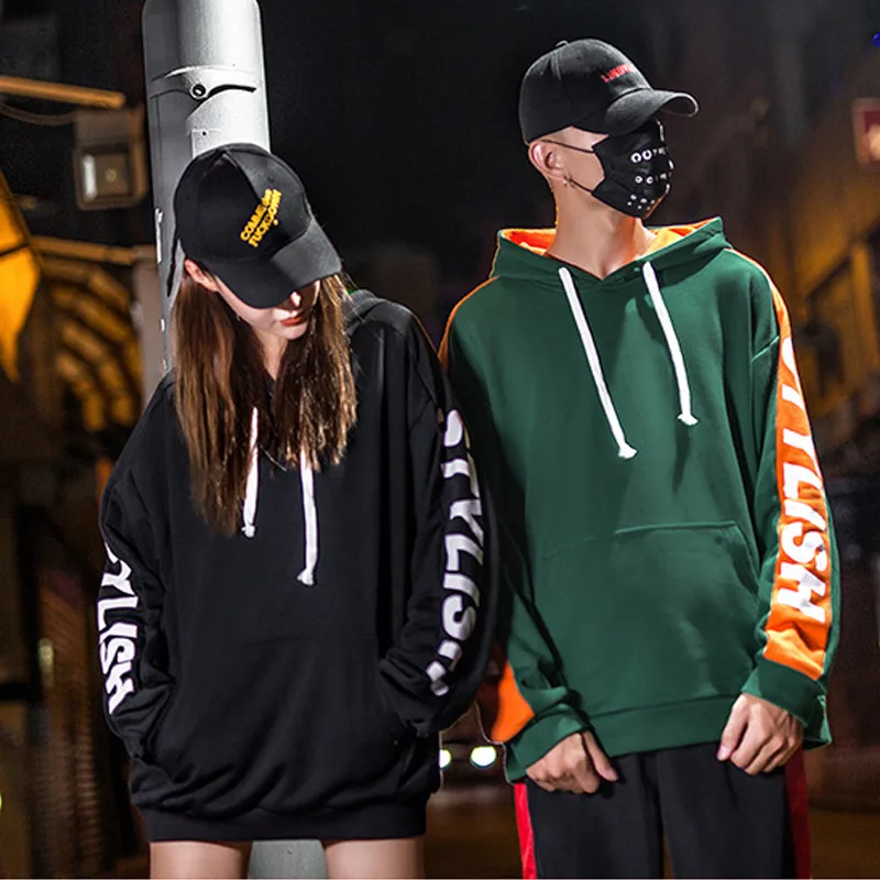 2pcs black-green Новые толстовки с капюшоном для скейтбординга; толстовки с принтом; головные уборы для пары; Свободные толстовки с капюшоном; уличная одежда в стиле хип-хоп; сезон осень-зима; спортивная одежда для тренировок - Цвет: 2pcs black-green