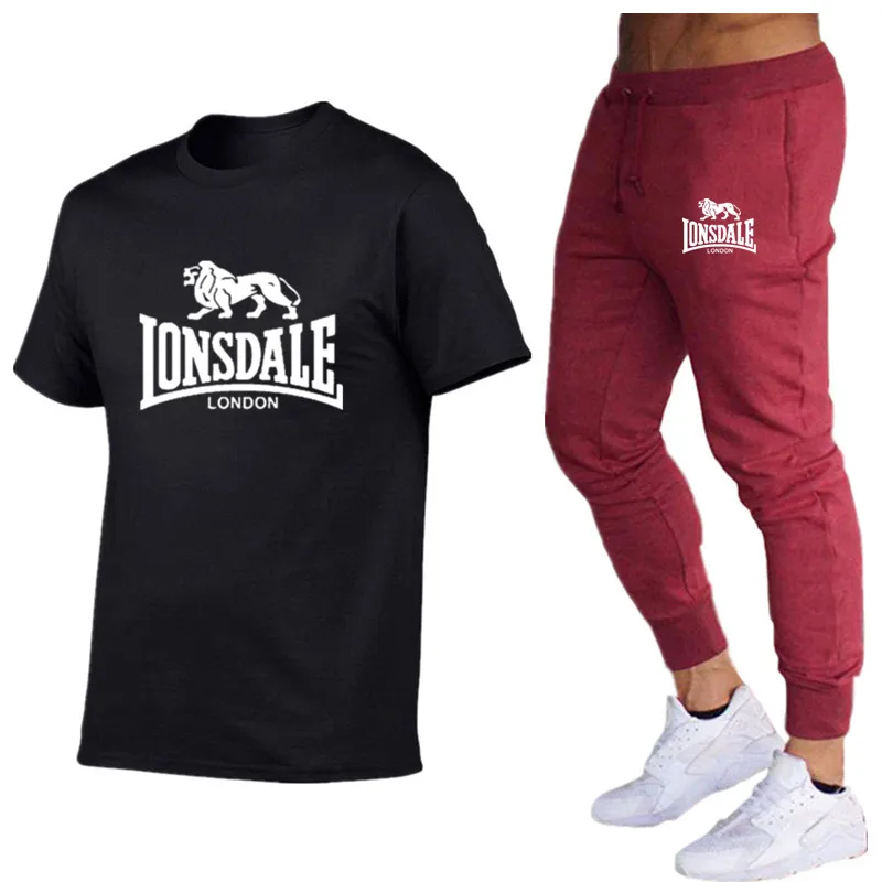 Летние Забавные футболки футболка с коротким рукавом и брюки Lonsdale уличная