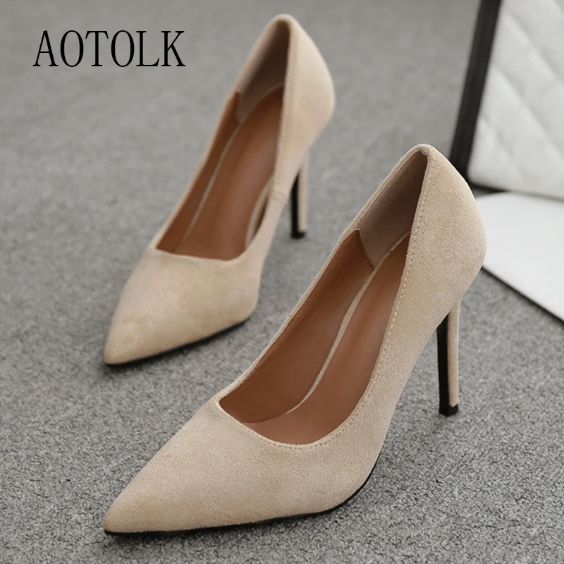 Женская обувь на высоком каблуке брендовая из флока Однотонная классическая