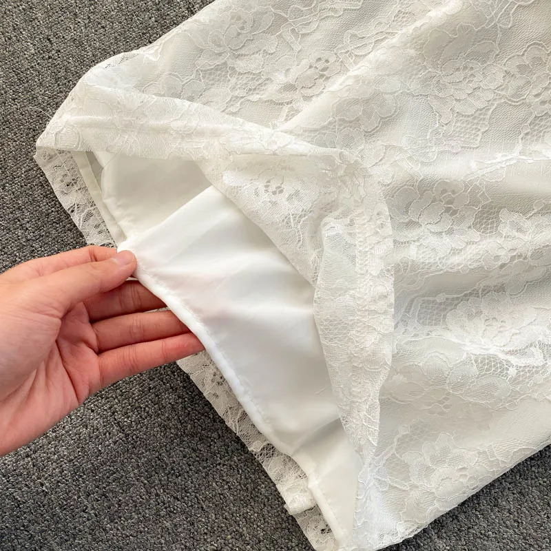 

Black White French Style Floral Lace Mini Party Dress V-Neck Hollow Out Long Sleeve Spring Summer Dress Women's Dress