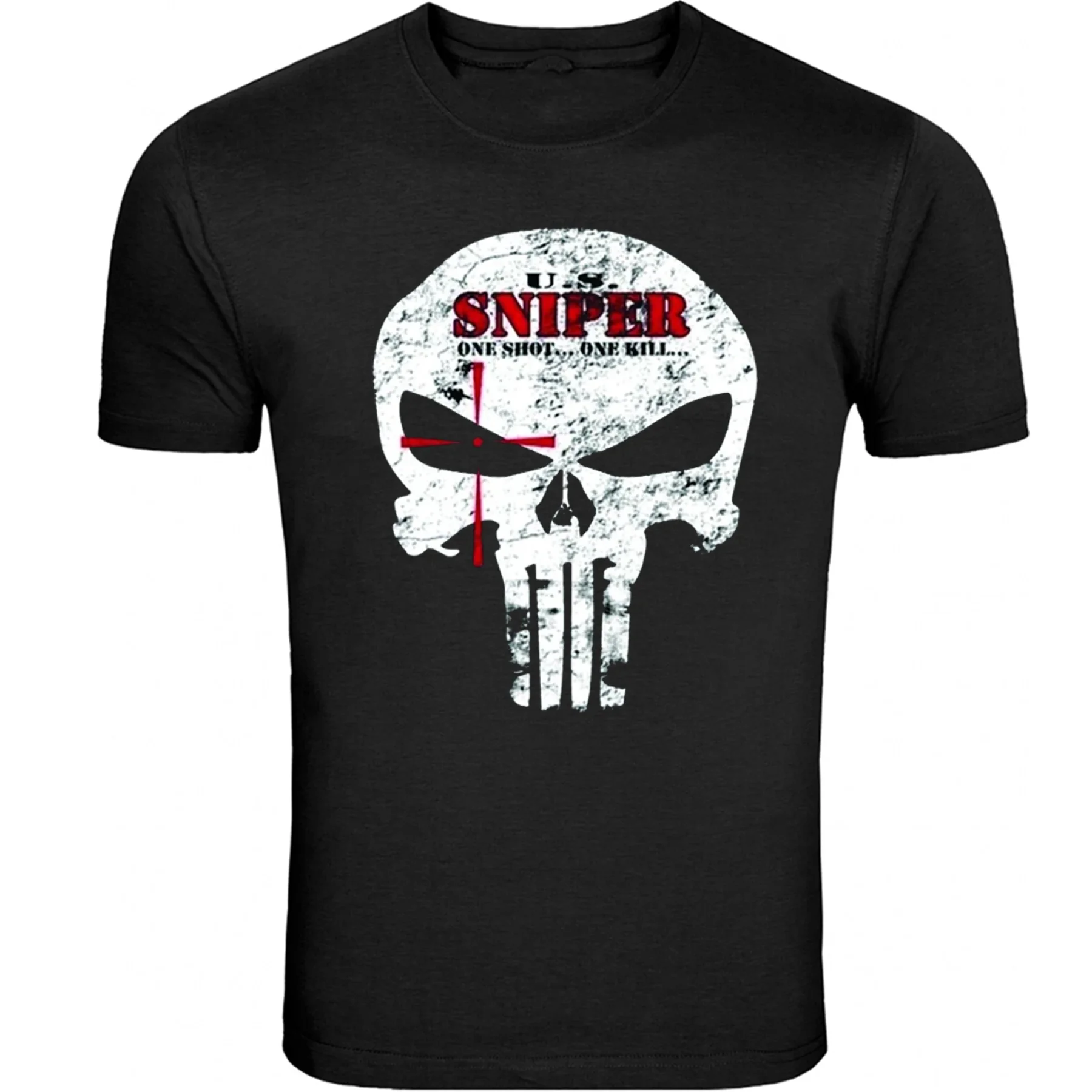 

Unique Skull Design US Sniper One Shot One Kill T-Shirt. Summer Cotton Short Sleeve O-Neck Mens T Shirt New S-3XL