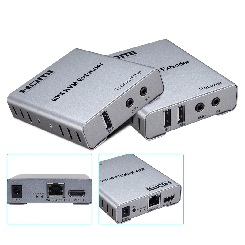 

Удлинитель HDMI 60 м KVM односетевая передача 1080P/60 Гц HD Сетевой удлинитель сигнала с аудио