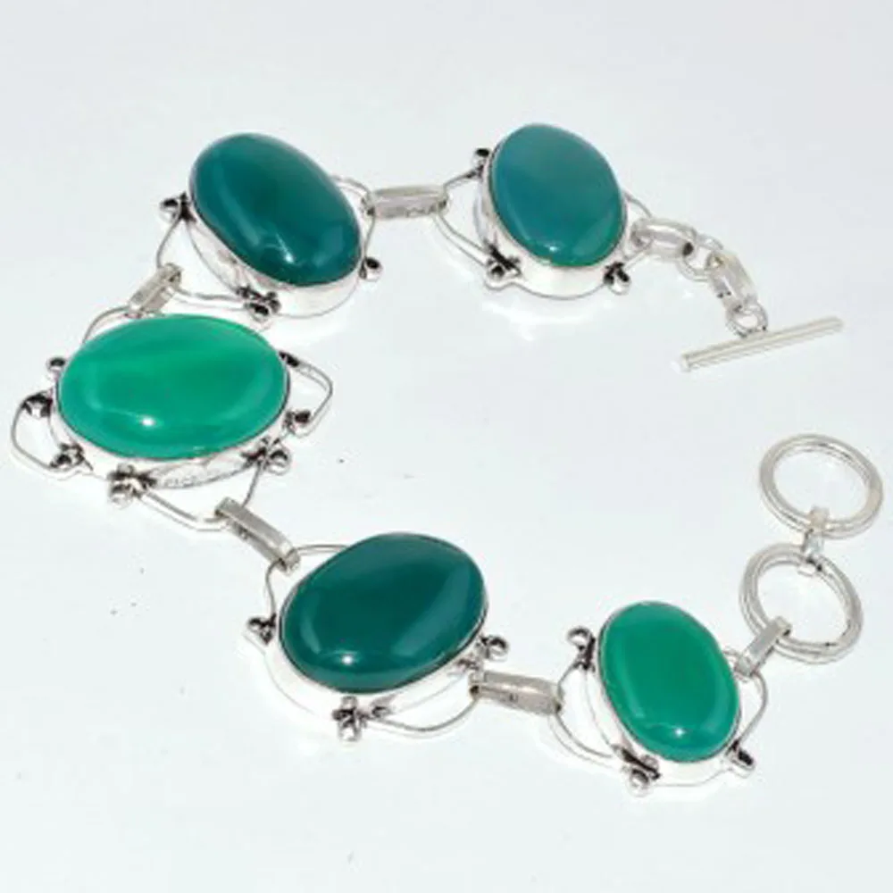 

Green Onyx Bracelet Silver Overlay over Copper, 21cm , B2939