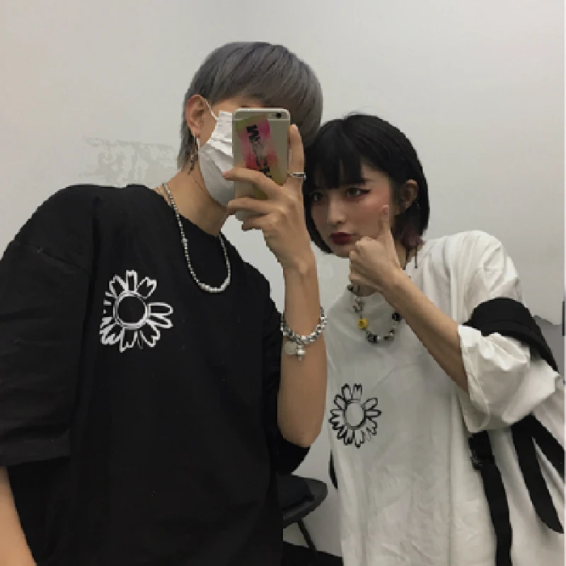 Новая повседневная футболка из 100% хлопка с круглым вырезом и цветочным принтом