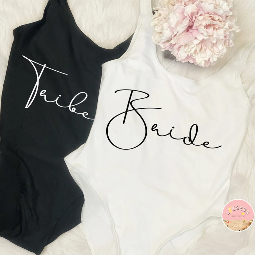 

2021 Summer Bride Tribe Swimsuit Women Push Up Bathing Suits Halter Bachelorette Swim Suits One-Piece Squad Babes Beach Swimwear