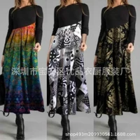 fashionable dress woman spring 2022 slim fashion casual temperament womens printed a line skirt long sleeve dress
