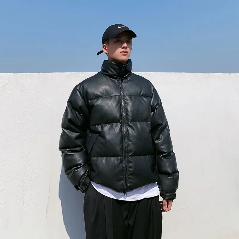 Faux Leather Winter men's PU leather padded jacket coat Thick Warm Parka street Fashion bread jacket for men Windbreaker Outwear