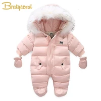 fashion baby girls clothes plush lining baby romper winter thick toddler overalls baby boy jumpsuit fur hooded infant onesie
