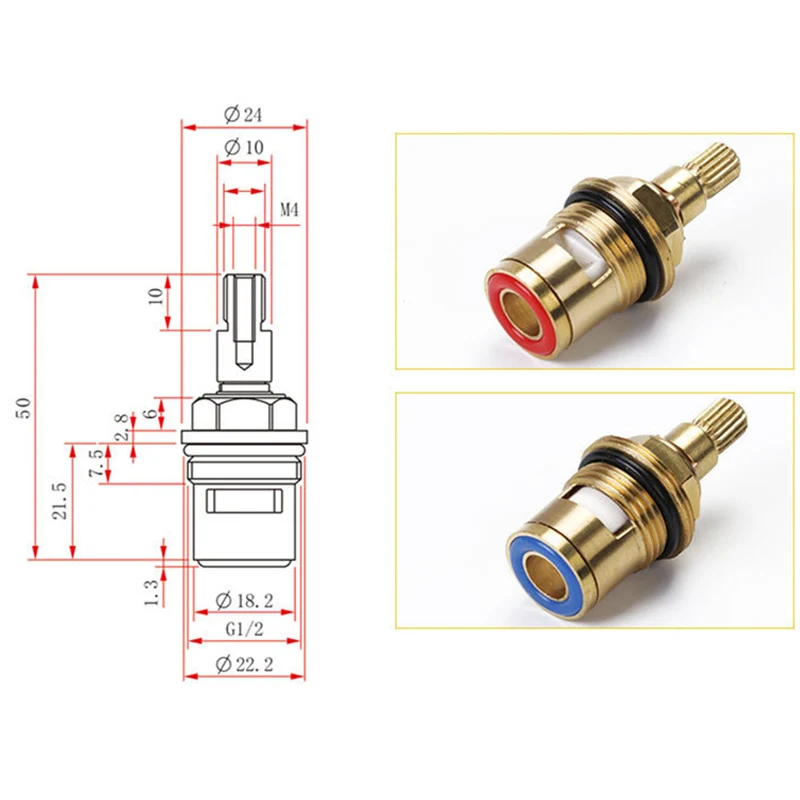 

2 Pcs Replacement Tap Valves Ceramic Disc Gland Brass 20 Teeth 1/2 Inch Accessories BV789
