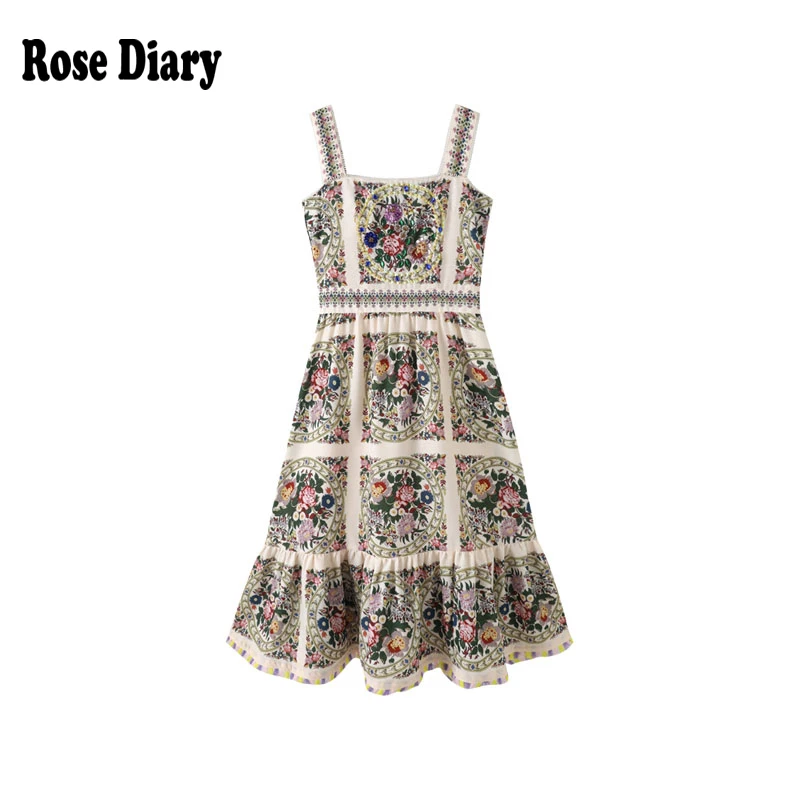 

RoseDiary 2021New Fashion Runway Summer Autumn Dress Women's Spaghetti Strap Floral Printed Casual Party Dinner Dress vestidos