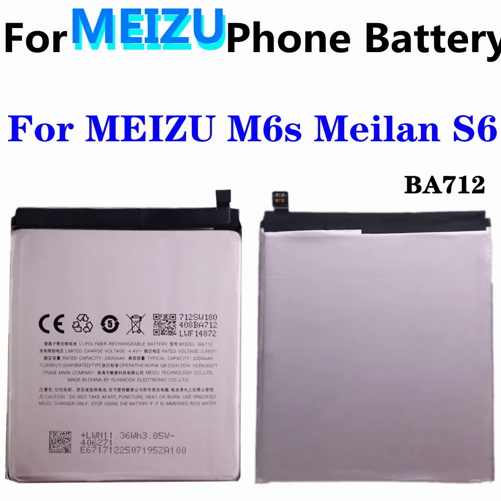 

BA712 Battery 3000mAh For MEIZU M6s Meilan S6 M712H M712c M712M M712Q M712Q-B Mobile Phone Replacement Batteries